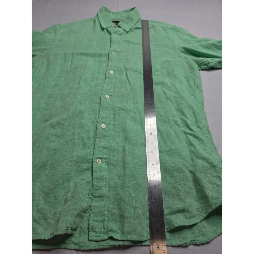 Banana Republic Shirt Men's Medium Green Linen Long Sleeve Button-Down Casual